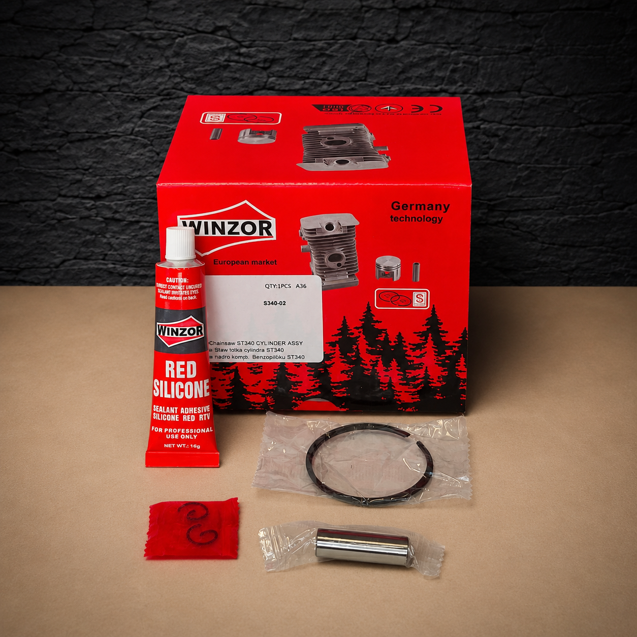 cylinder & piston assembly kit 48mm #11250201215 stihl ms360, 036, ms340, 034 cilindro ir stūmoklio komplektas #11250201215, skirtas „Stihl“ modeliams MS360, 036, MS340, 034
